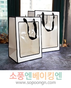 블랙 라인 투명창 쇼핑백 중/대